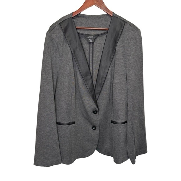 Addition Elle Michel Studio Grey Lightweight Blazer Faux Leather Detail Size 24 - Picture 1 of 11